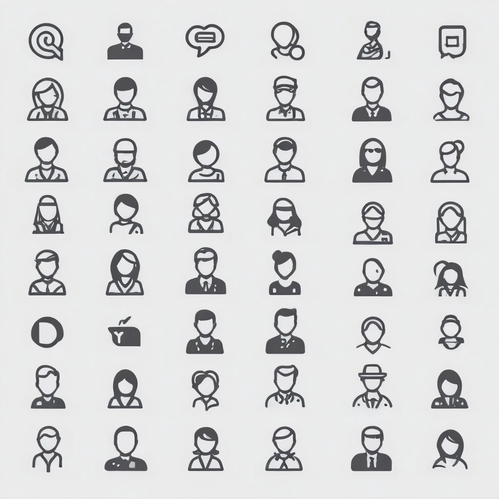social media line icons, people outlines and solid vectors