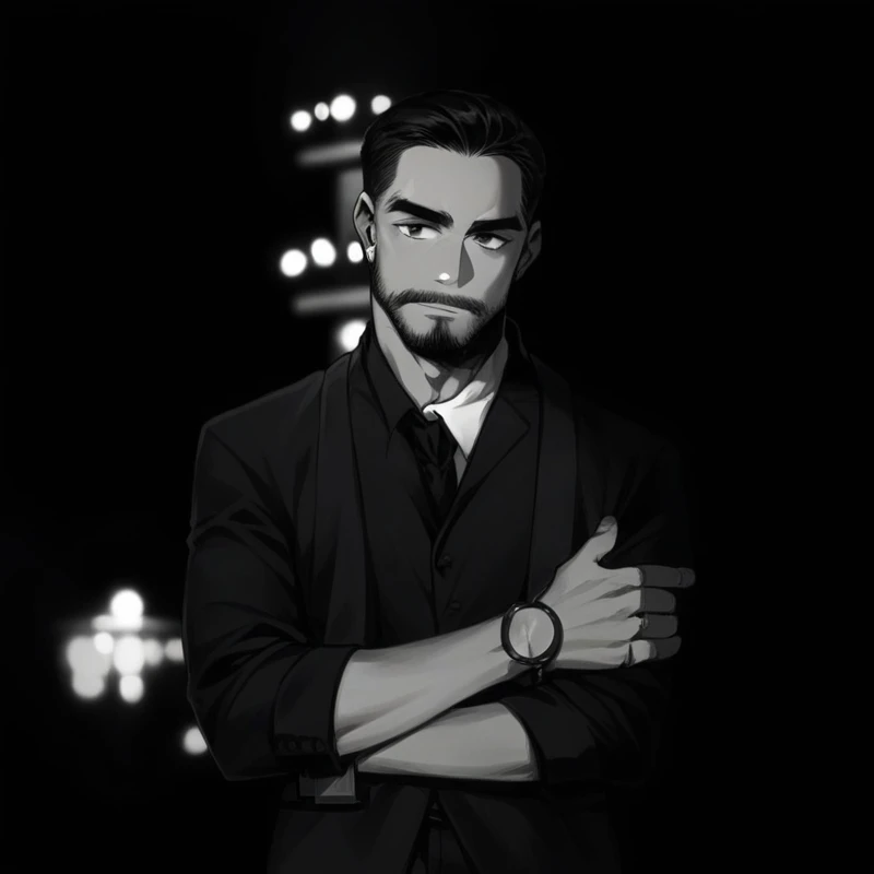 Typical successful Brazilian aesthetic man, 45 years old with beard, wearing black suit, white tie, holding a cell phone, brown skin color