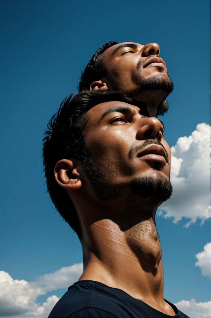 picture of a man looking up at the sky. dramatic