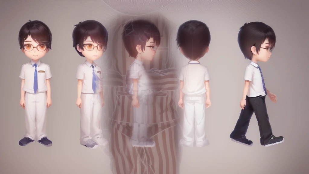 A second dimension youth、whole body、Casual wear、Uniform hairstyle、Unified Action、Uniform clothing、White background、HD quality, whole body拍摄转身, character turnaround, 单个角色whole body, whole body单人角色, whole body角色, Character model table turnaround, Animated Characters, whole body角色 concept, Reference Model Table, anime style character, whole body角色 design, Character model table, Complete body, high quality model sheet