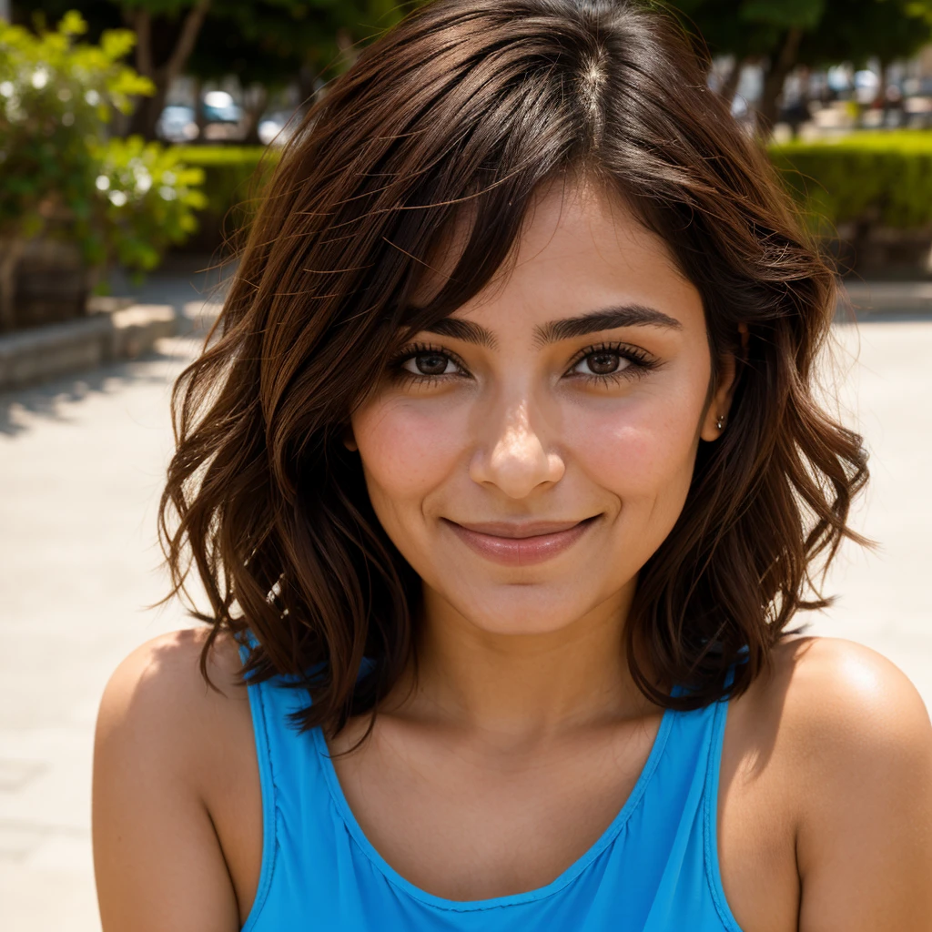 Femme mexicaine, 30 ans, cheveux ondulés, peau brune, yeux sombres, sourire, vêtements d&#39;affaires mexicains, robe sexy, réaliste, avec une expérience dans un marché dynamique, 8k super réaliste, detallada y réaliste. (A 30-year-old Femme mexicaine, cheveux ondulés, peau bronzée, yeux sombres, souriant, porter une tenue de travail traditionnelle mexicaine, fond de marché dynamique, de haute qualité et réaliste.)

