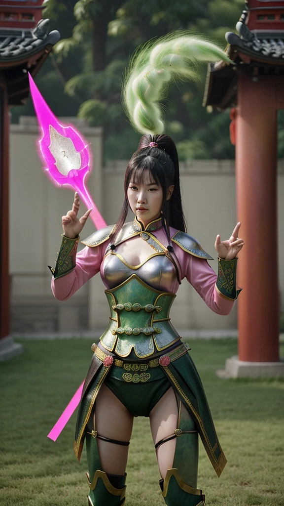 woman,Chinese warrior,ชุดChinese warrior,pink,has a green aura