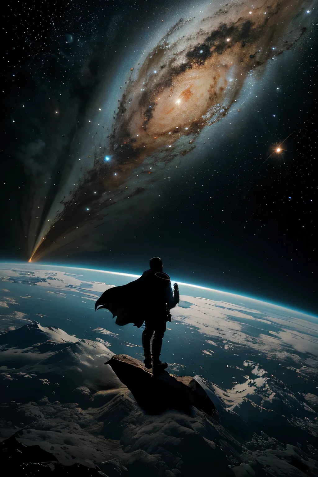 Illustration for comics, where the hero travels through the universe.