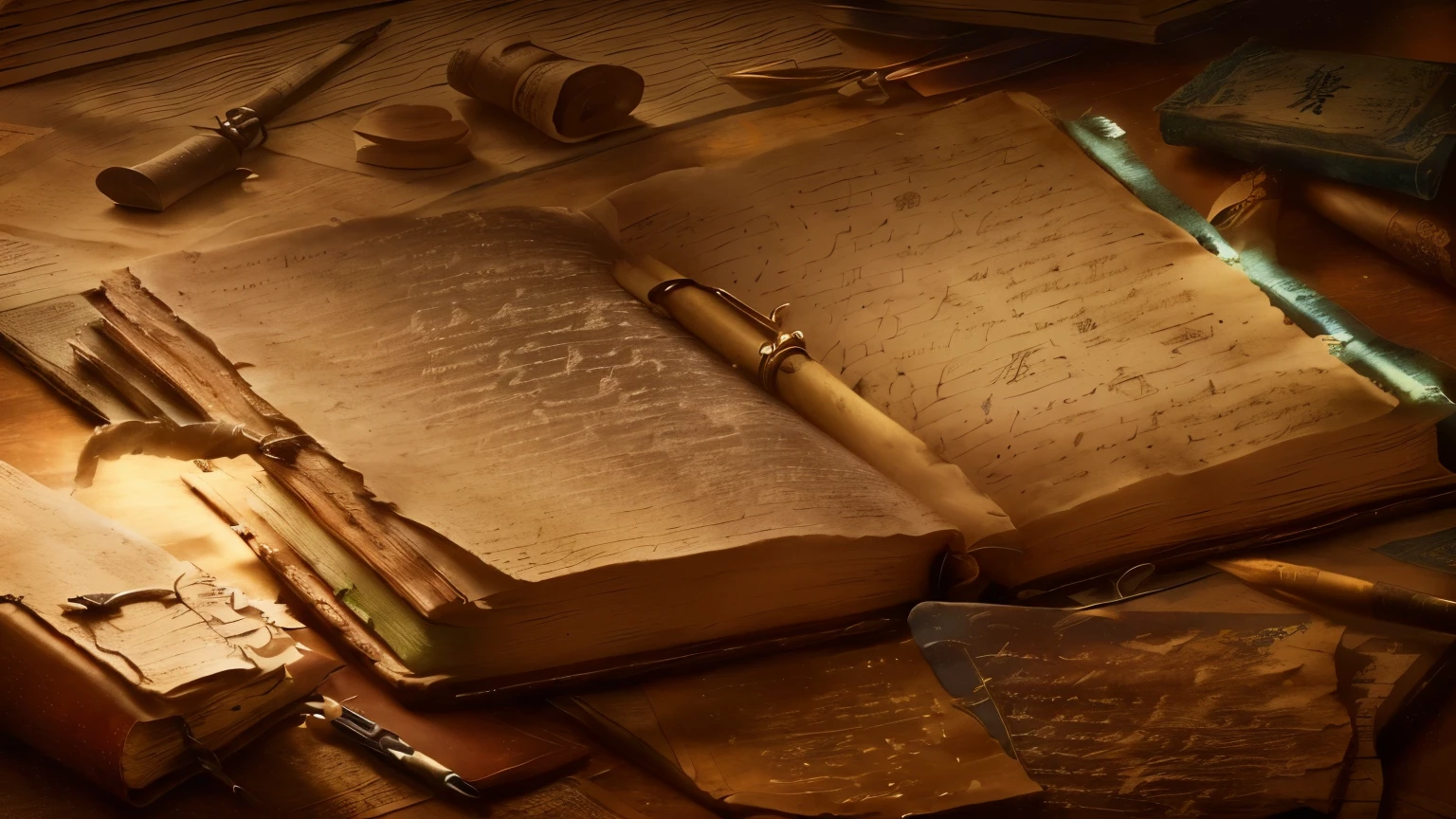 There is a written book and a pen on the table., secondhand books and dip pen, old drafts and scrolls, old draft, Weathered Page, Old scientific documents, secondhand book, writings, Historical archive, Old scripts, draft, Old paper, Old vintage paper, on Old paper, Classical Chinese, Grimoire Page, handwritten