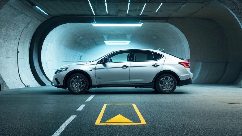 Generate an illustration of an Inertial Navigation System (IMU). The background should depict a car with three main axes and three auxiliary axes. Show the car safely driving in a tunnel or under coverage where GPS signals are unavailable. The photo angle can be from the left side or right side, but not from the front. The image should present technology, innovation, and information security. No text should be on the image. The photo style should be minimalist, sci-fi, bright, and naturally colored.