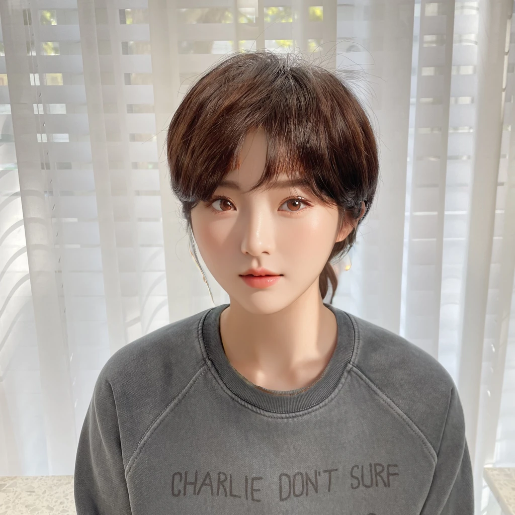 Best Quality, 8k, Masterpiece, (Portrait: 1.3), (photo realistic:1.4), (hyper realistic:1.4), Sharp Focus, looking at viewer, (smoother lighting:1.1), (increase cinematic lighting quality:0.9), realistic lighting, backlighting, light on face, ray trace, (brightening light:1.2), (Increase quality:1.4), sharp detail, (best quality real texture skin:1.4), finely detailed eyes, finely detailed face, 25 year old Korean woman