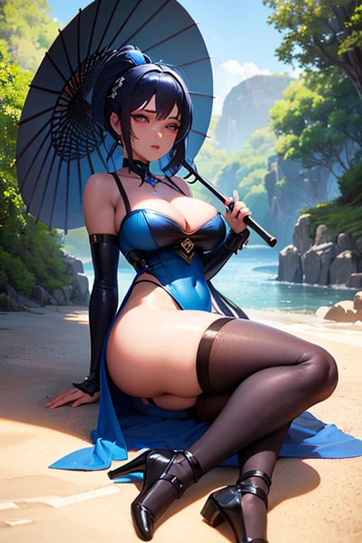 a woman in a blue dress holding an umbrella, loba andrade from apex legends, anime woman fullbody art, ”beautiful anime woman, cgsociety 9, smooth anime cg art, artgerm ; 3d unreal engine, female anime character, beautiful anime woman, realistic anime 3 d style, anime woman, anime character; full body art