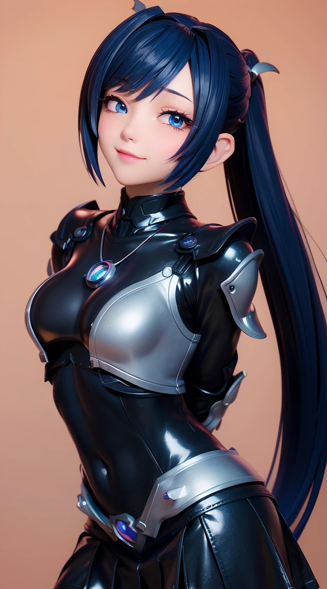 (masterpiece:1.3), (Best Quality:1.3), (Ultra-detailed:1.2), ((kawaii)), Cute, (lovely), ((sexy)), ((Extremely detailed)), 4K, (8K), Best Quality, (Beautiful), Illustration, anime style, (bold line:1.2), Gradation, looking at viewer, //, (bent down:1.1), (arms behind back), //, a cute girl, 1girl, (solo:1.2), gleaming skin, //, (flat chested), (Perfect eyes:1.2), (Perfect iris:1.2), //, darkblue hair color, (beautiful eyes) //, (half closed eyes:1.3), (sexual expression:1.2), Fascinated expression, smile, (blush:1.2), //, modern city background, on rock, twin tails, straight bangs, muscle girl, hard abs, exposed abs, NECKLACE, skirt, heavy armor suit, mecha musume, underboobs