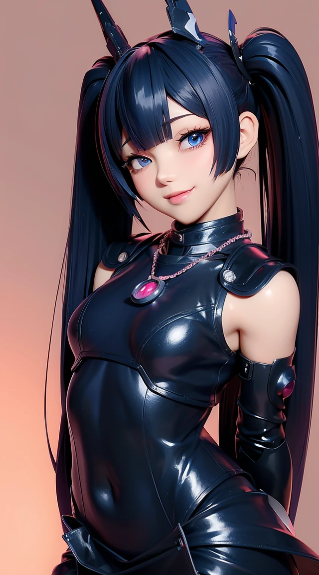 (masterpiece:1.3), (Best Quality:1.3), (Ultra-detailed:1.2), ((kawaii)), Cute, (lovely), ((sexy)), ((Extremely detailed)), 4K, (8K), Best Quality, (Beautiful), Illustration, anime style, (bold line:1.2), Gradation, looking at viewer, //, (bent down:1.1), (arms behind back), //, a cute girl, 1girl, (solo:1.2), gleaming skin, //, (flat chested), (Perfect eyes:1.2), (Perfect iris:1.2), //, darkblue hair color, (beautiful eyes) //, (half closed eyes:1.3), (sexual expression:1.2), Fascinated expression, smile, (blush:1.2), //, modern city background, on rock, twin tails, straight bangs, muscle girl, hard abs, exposed abs, NECKLACE, skirt, heavy armor suit, mecha musume, underboobs