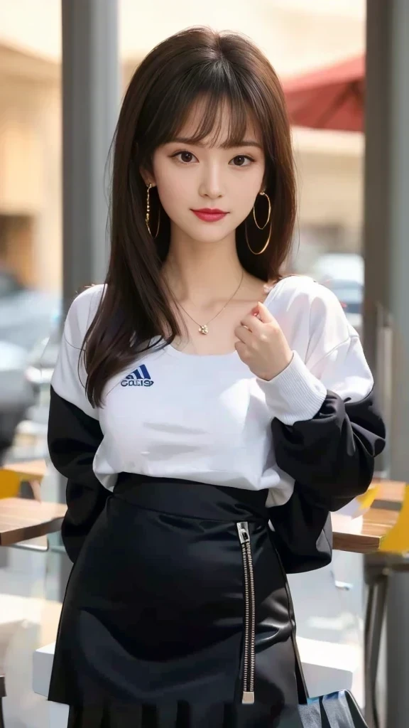 White Sweatshirt Clothes、Black mini skirt、White innerwear