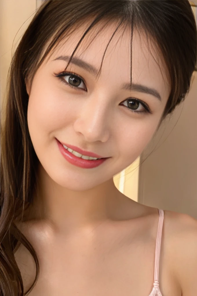 ((Highest quality、8K、High resolution、High resolution:1.3))、1 female、25 year old Japanese woman、((whole body:1.4))、(Sit on the bed、Sitting:1.1)、Slim figure、((Medium breast、Bust of average size、Beautifully shaped breasts:1.2))、Smiling Kindly、(Micro bra、Micro Panties:1.3)、Medium Hair、Dark brown hair、Detailed Hair、Cinema Lighting、Highly detailed face、Beautiful Lips、Detailed eyes、double eyelid、Beautiful black eyes、looking at the camera、Narrow Face、Sharp face line、Look at us、Natural smile、Photorealistic、A vivid face、Natural Makeup、8th life、 a luxury hotel bedroom、Bright lighting