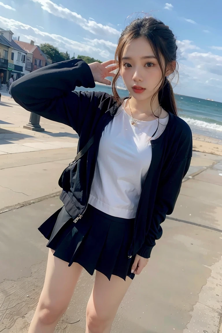 1 Girl, Black skirt, at the seaside,