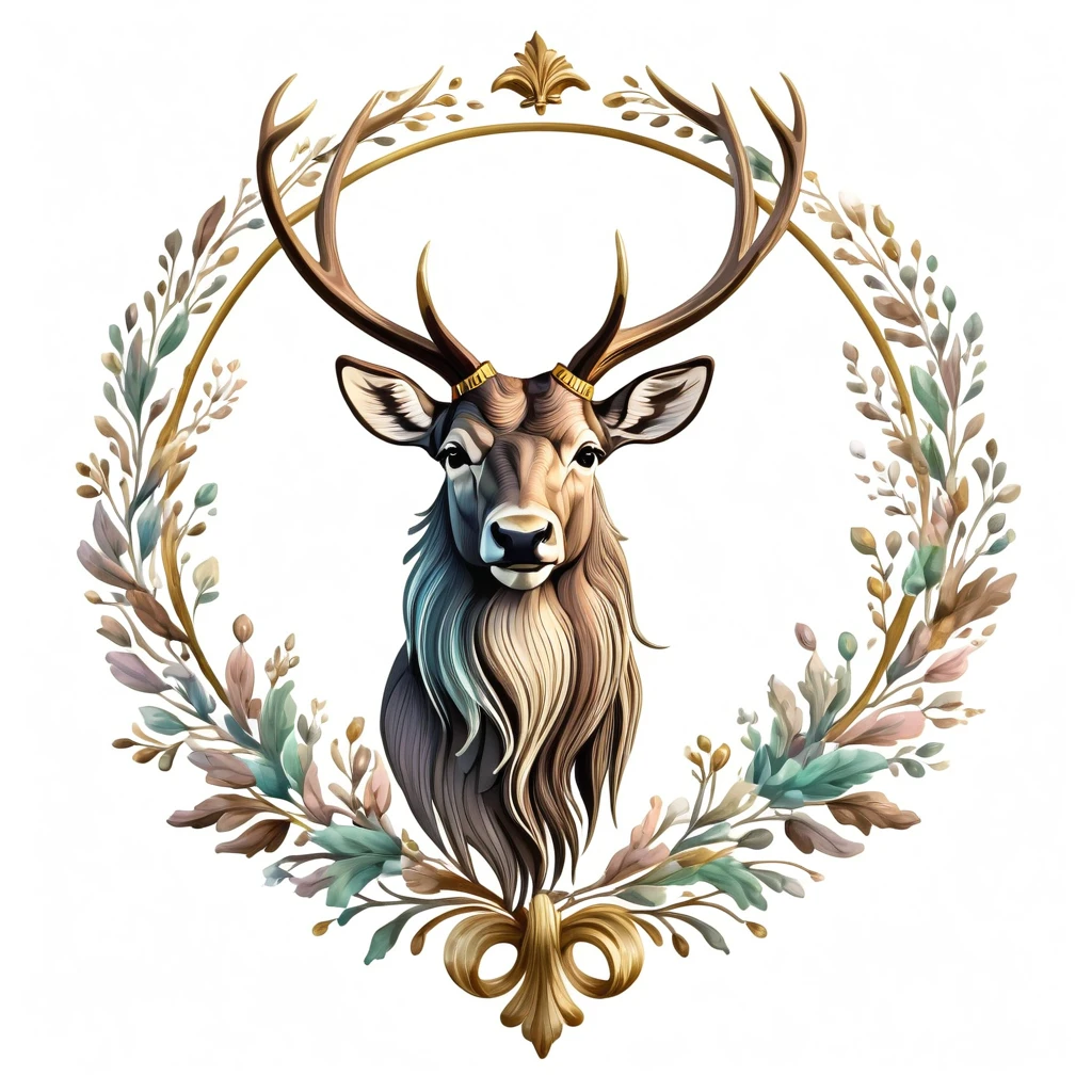 elk emblem, majestic and graceful, rich composition, pastel colors, no background, top quality image.