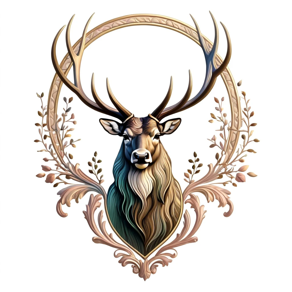 elk emblem, majestic and graceful, rich composition, pastel colors, no background, top quality image.