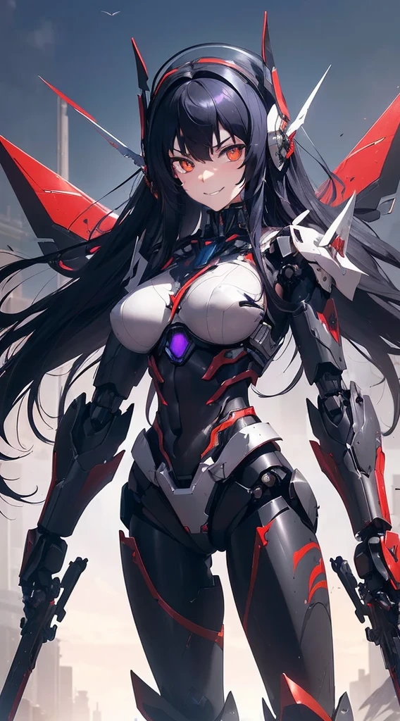 Machine eyes glowing red、evil smile