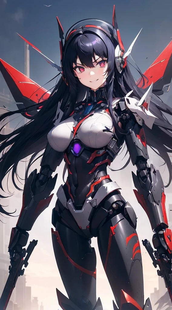 Machine eyes glowing red、evil smile