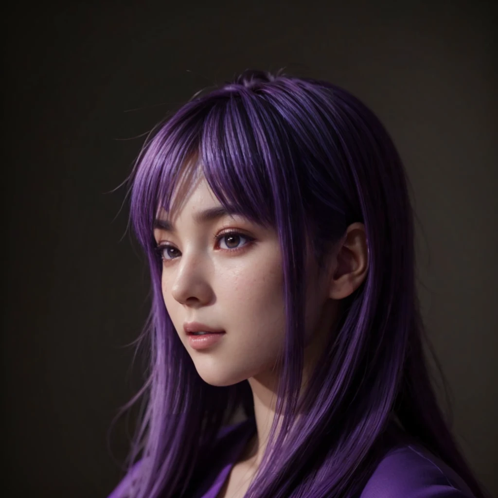 Ayane, purple hair, (best quality, ultra-detailed), (realistic:1.37), beautiful and detailed face, ultra-realistic texture, delicate face, delicate body, red lipstick, bright colors. high definition, 8K, well defined legs