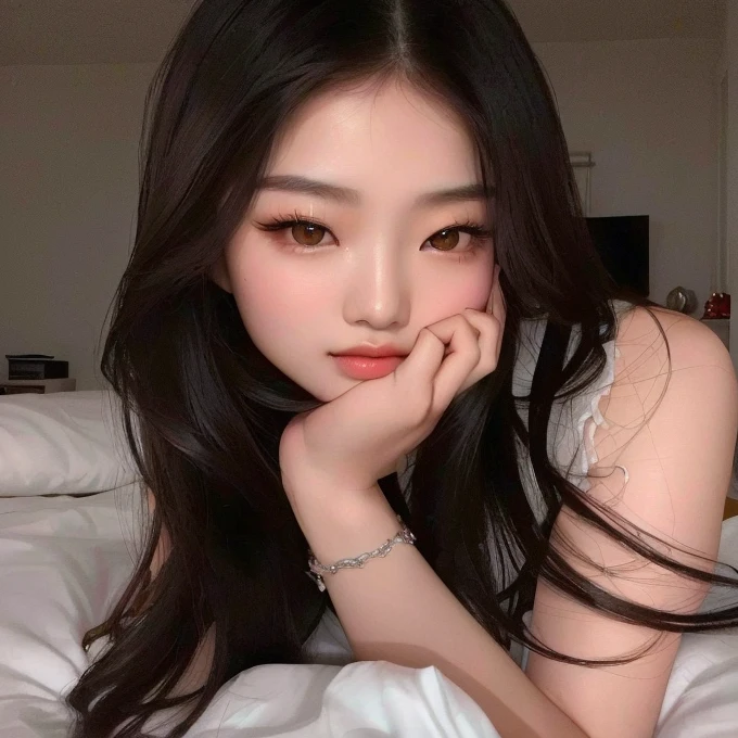arafed asian woman laying on a bed with her hand on her chin, beautiful asian girl, asian girl, asian features, young cute wan asian face, asian face, korean girl, blackpink jennie, young asian girl, detailed face of a asian girl, south east asian with round face, asian beautiful face, an asian woman, gorgeous young korean woman, chinese girl