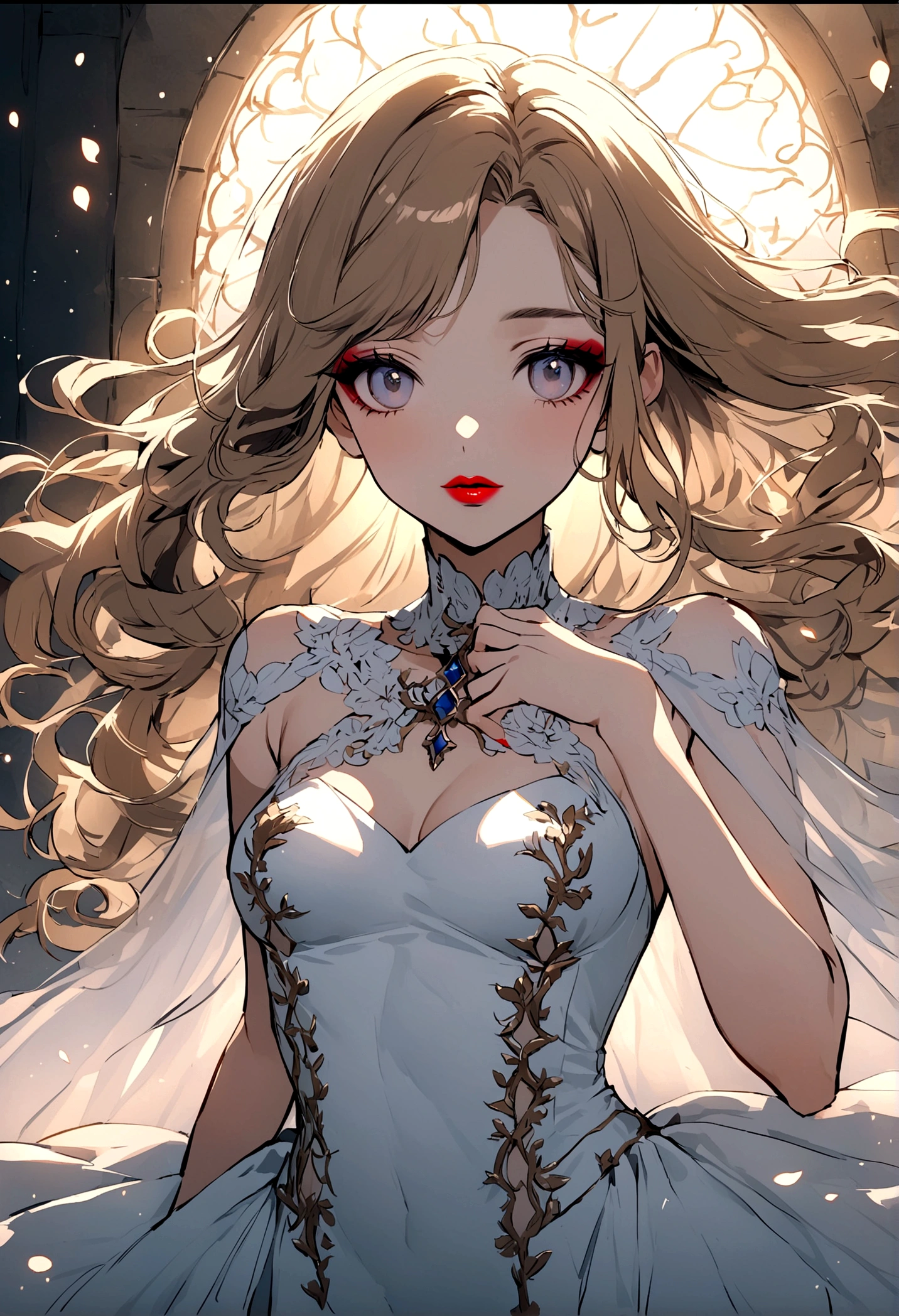Create an image of the most stunningly gorgeous perfect sexy young girl, Stunningly gorgeous beautiful perfect face, perfect makeup, lipstick, open transparent lase mico dress,