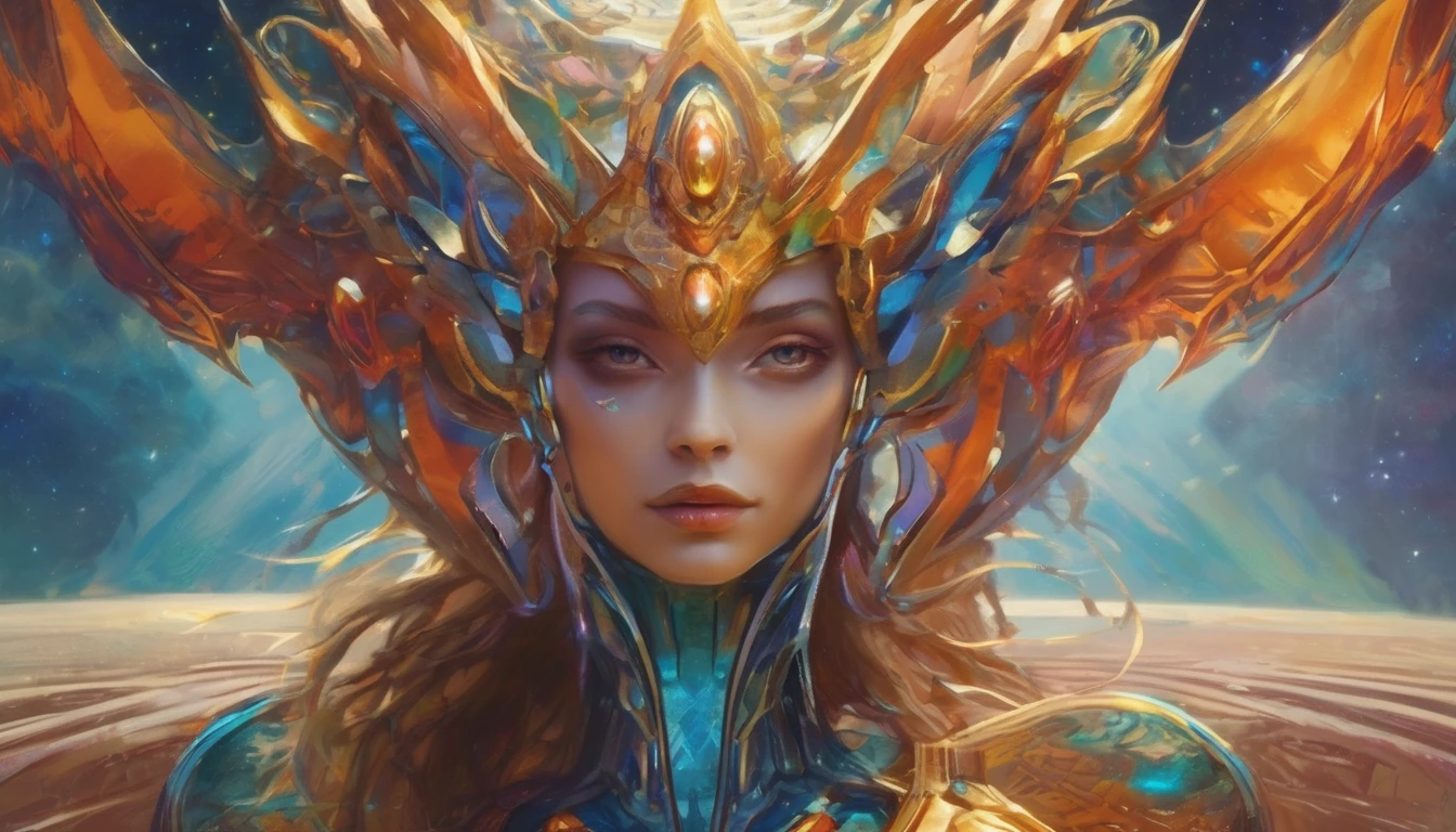 Future female high-dimensional aliens from another dimension,Cosmic,Powerful magic from an unknown dimension,Front bust,Busts and hand portraits,Frontal image,