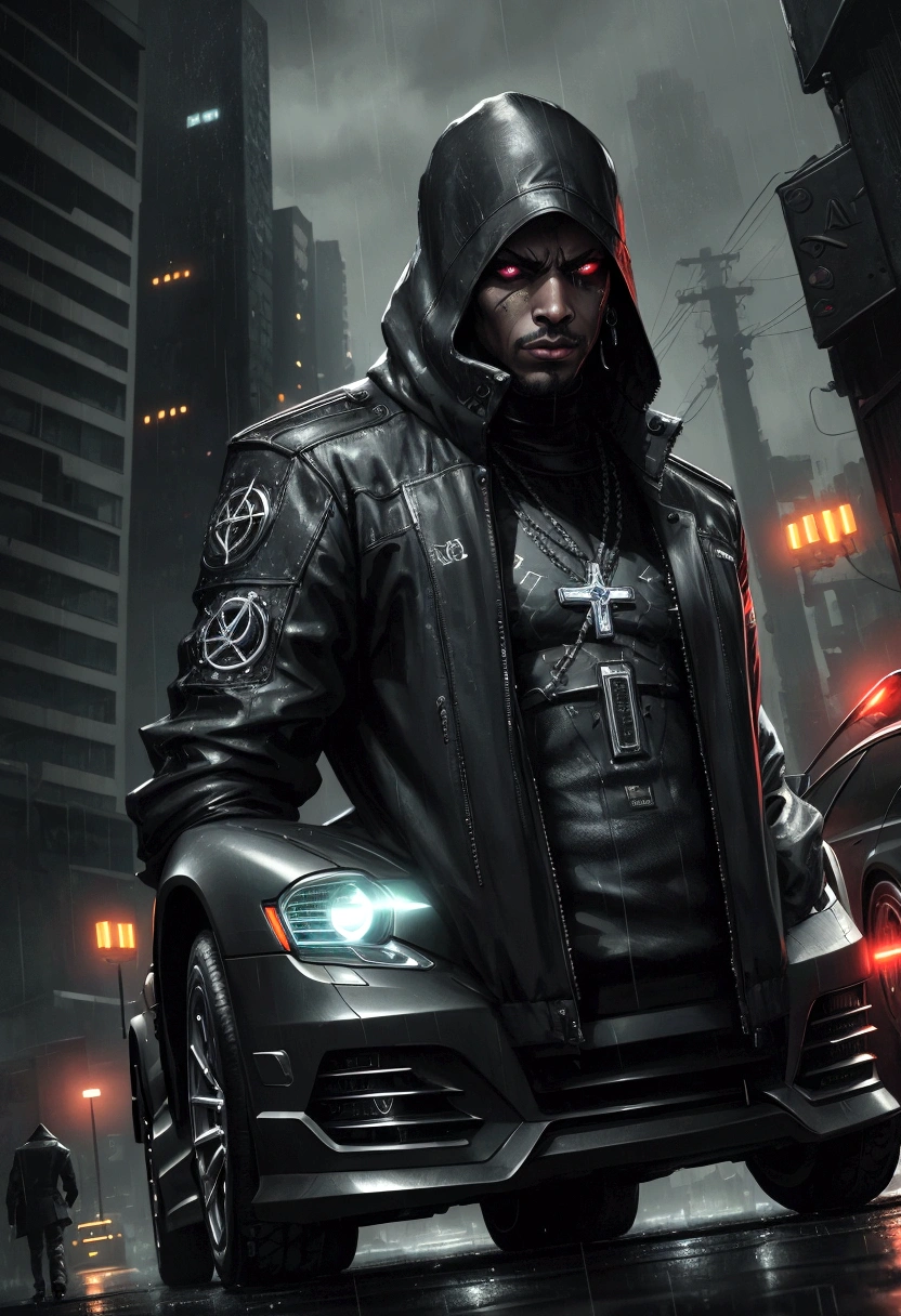 Black Maybach, Cyberpunk style, rainy night, gangsta vibe