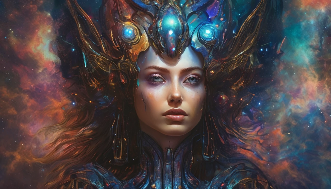 Future female high-dimensional aliens from another dimension,Cosmic,Powerful magic from an unknown dimension,Front bust,Busts and hand portraits,Frontal image,