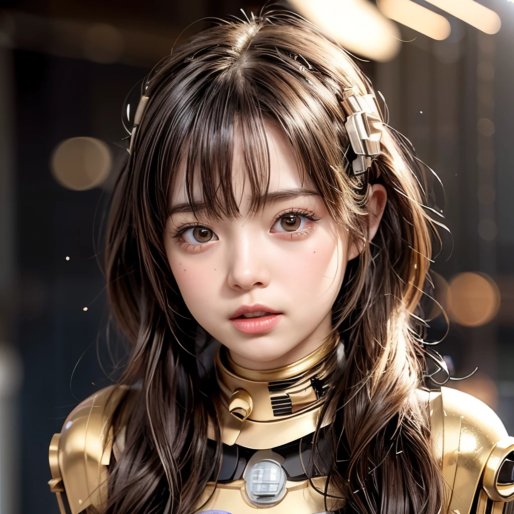 NSFW, 8k, High-level, absurd, masterpiece, best quality, primitive, very detailed CG, very detailed wallpaper, perfect lighting, Extremely detailed (((The personifying " C-3PO Star Wars " as a Little Girl))), MysticSight, Tyndall effect, Tyndall scattering, Studio gray background with (many Dazzling RainbowColor particles BokeH:1.28), (RoundlyButts, ThighGap), (Exposed:0.4), (Assfocus with looking ahead), BREAK (NOGIZAKA face variations) Extremely Detailed very KAWAII face variations, perfect anatomy, Childish, captivating gaze, elaborate detailed Eyes with (sparkling highlights:1.28), long eyelashes、Glossy RED Lips with beautiful details, Coquettish tongue, Rosy cheeks, Radiant PearlSkin with clear transparency . { (Dynamic LifeLike expressions:1.4) | :d) }, (large eyes:-1) .