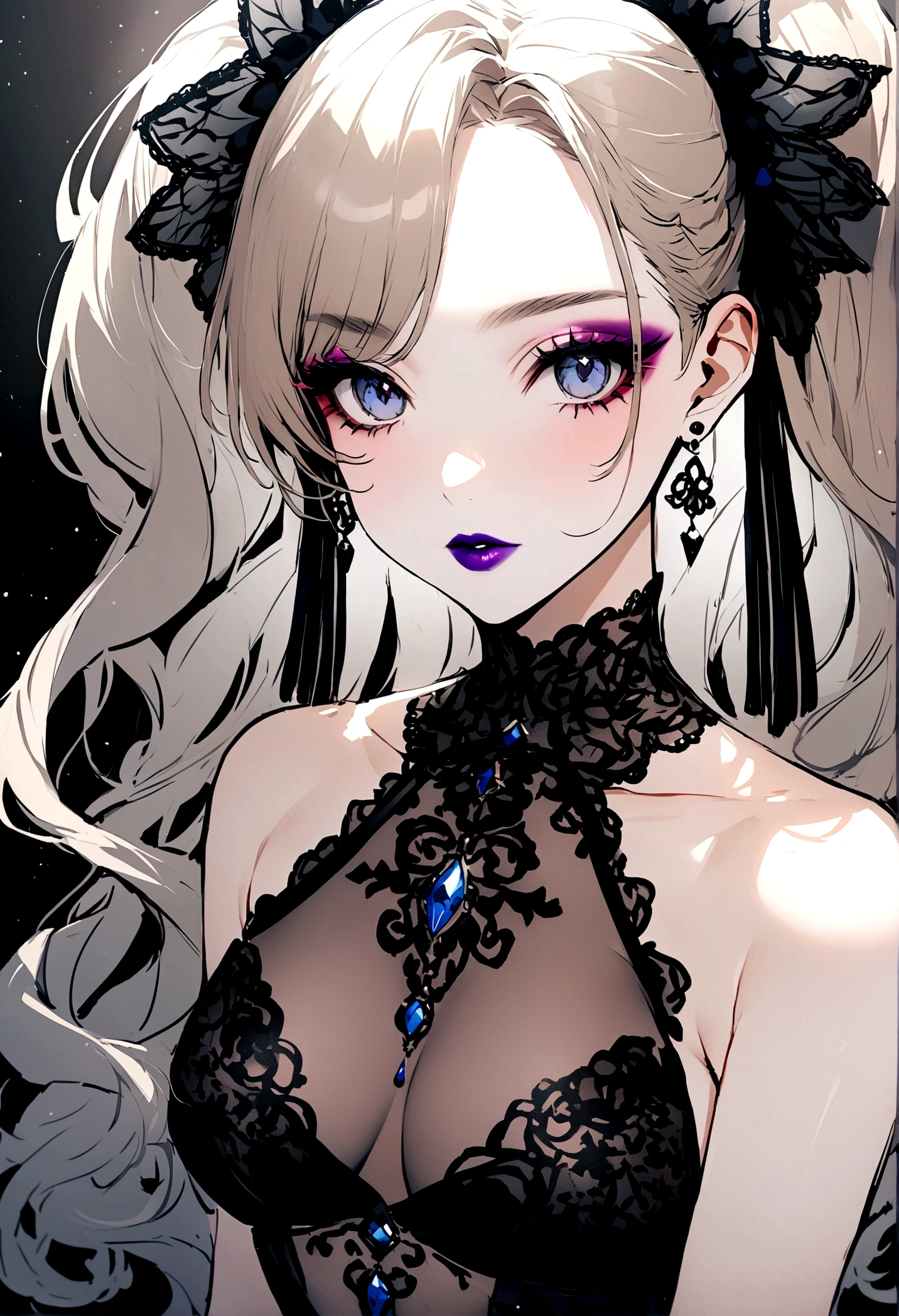 Create an image of the most stunningly gorgeous perfect , Stunningly gorgeous beautiful perfect face, perfect makeup, lipstick,  lace micro dress, 