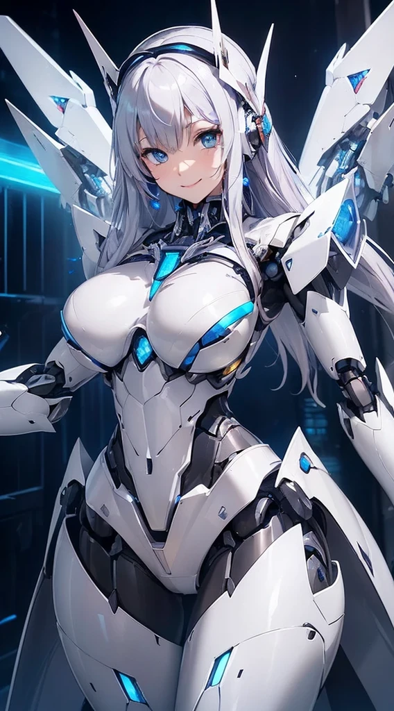 Blue shining mechanical eyes、A kind smile