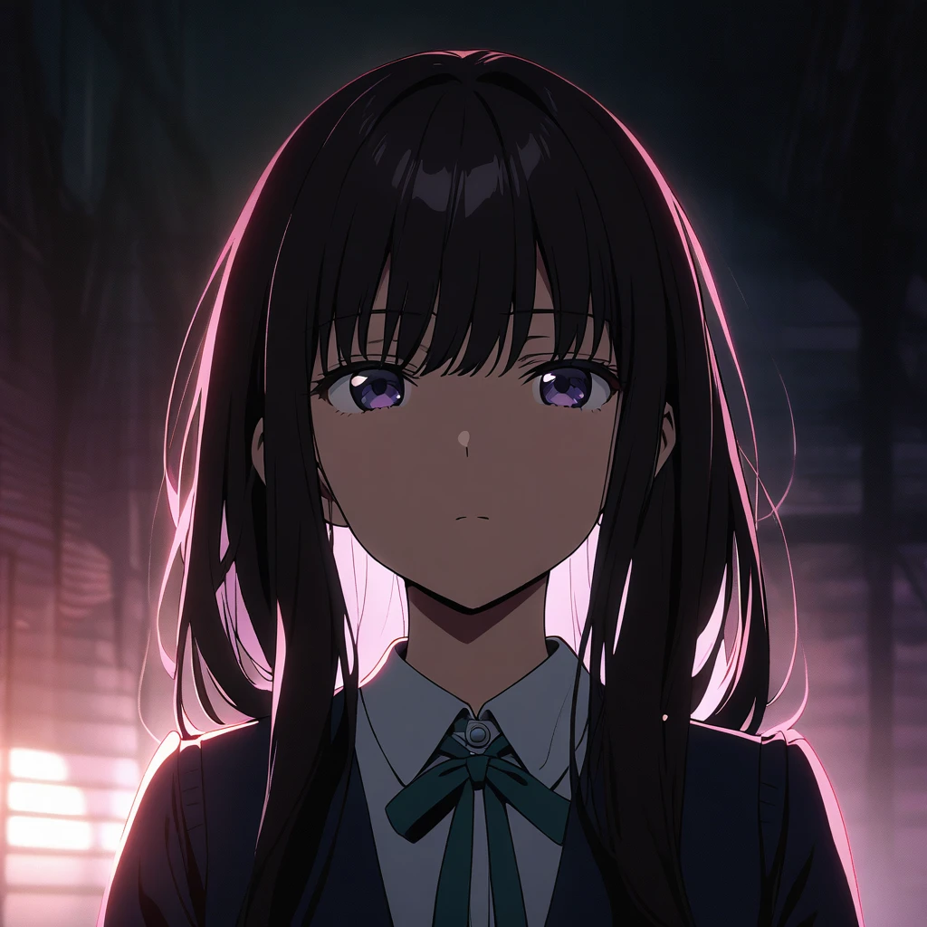 ( Inoue takina, ), (ultra close distance front face shot), (cinematic lighting),