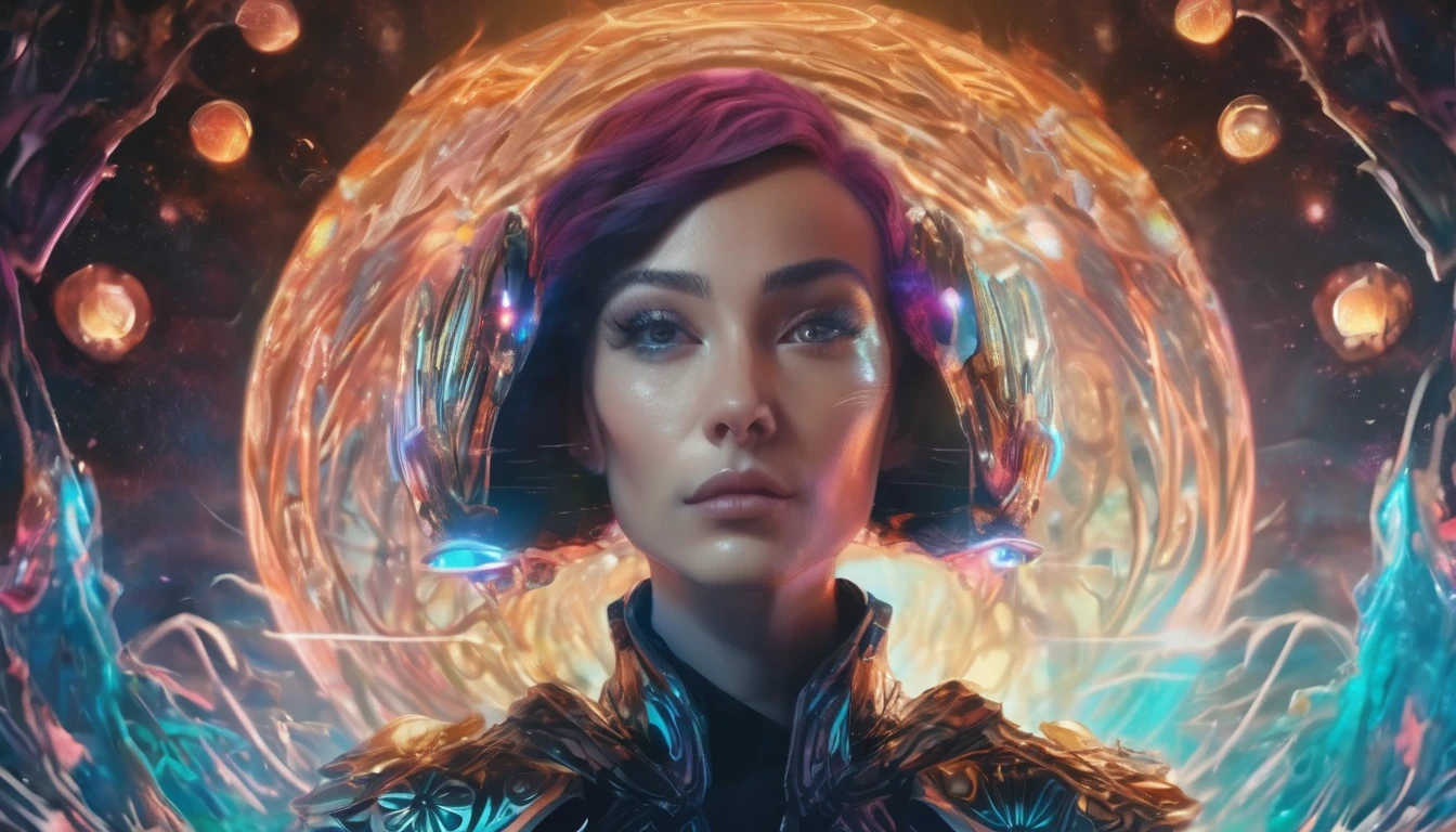 Future female high-dimensional aliens from another dimension,Cosmic,Powerful magic from an unknown dimension,Front bust,Busts and hand portraits,Frontal image,