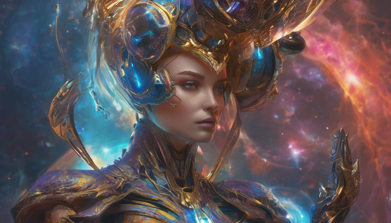 Future female high-dimensional aliens from another dimension,Cosmic,Powerful magic from an unknown dimension,Front bust,Busts and hand portraits,Frontal image,