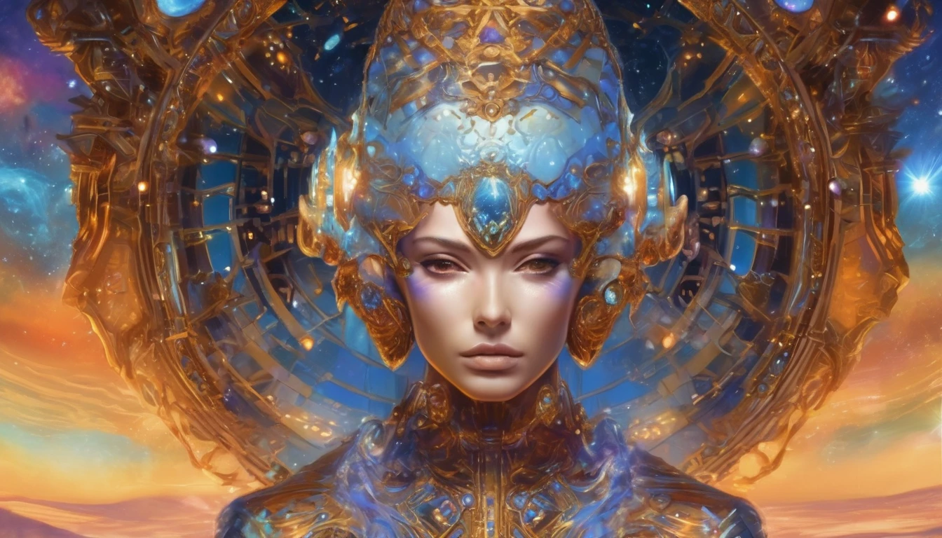 Future female high-dimensional aliens from another dimension,Cosmic,Powerful magic from an unknown dimension,Front bust,Busts and hand portraits,Frontal image,