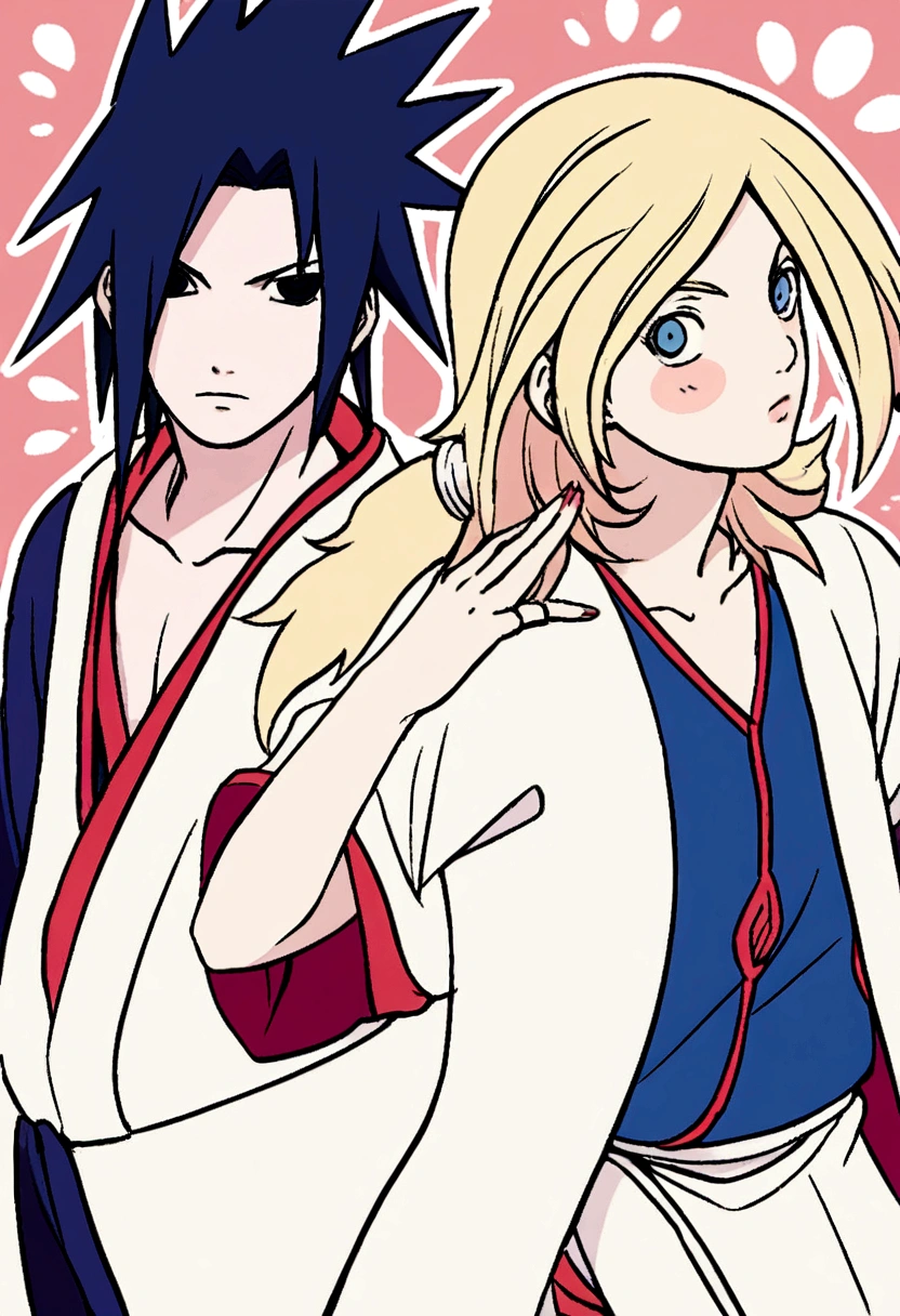 Naruto style illustration, Sakura Haruno and Sasuke Uchiha dressed like gods