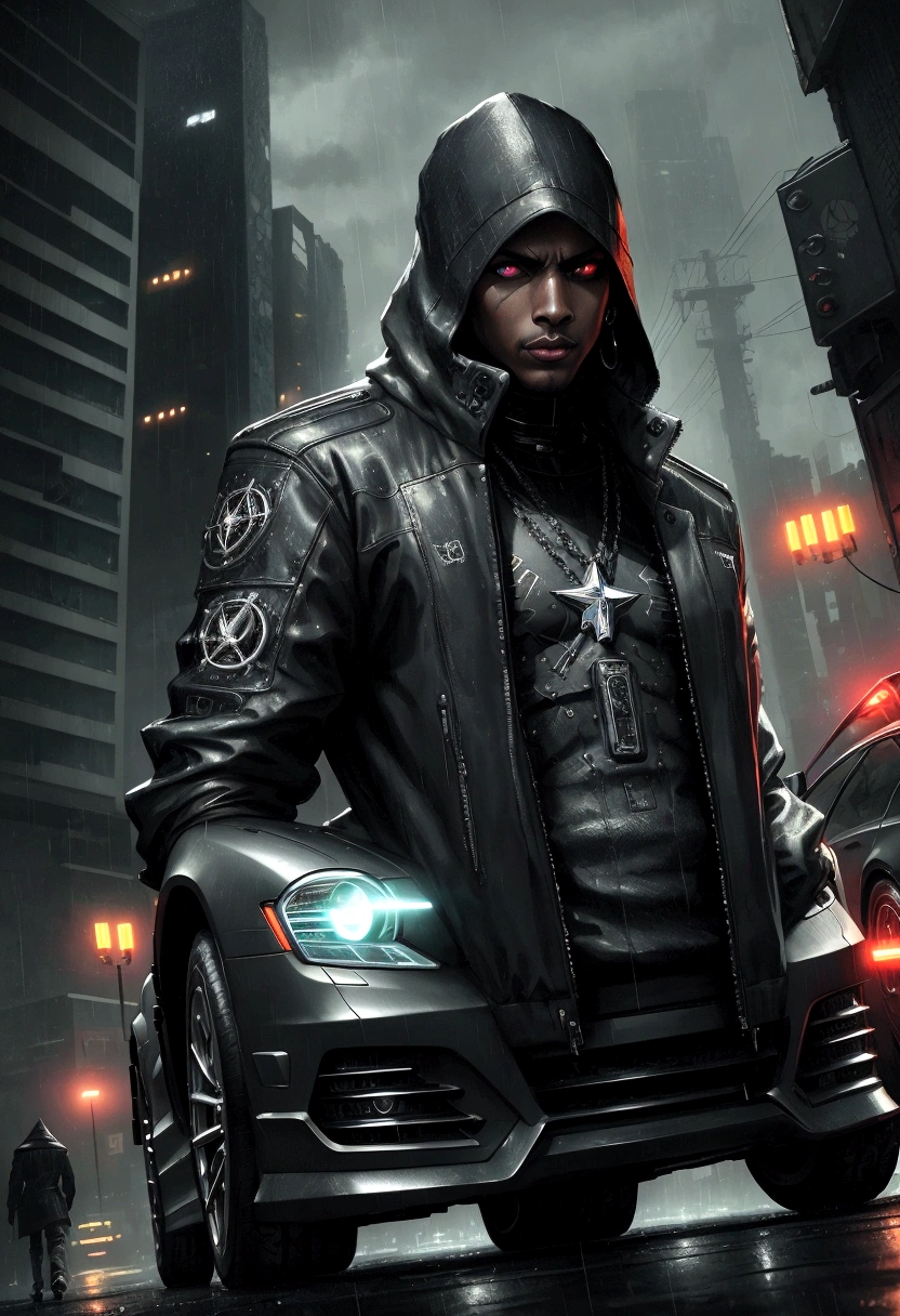 Black Maybach, Cyberpunk style, rainy night, gangsta vibe