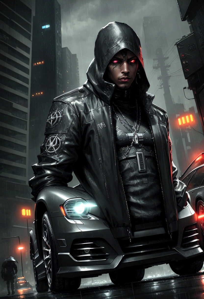 Black Maybach, Cyberpunk style, rainy night, gangsta vibe