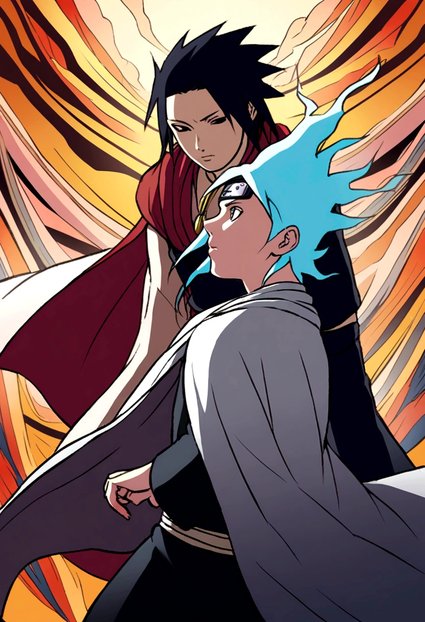 Naruto style illustration, Sakura Haruno and Sasuke Uchiha dressed like gods