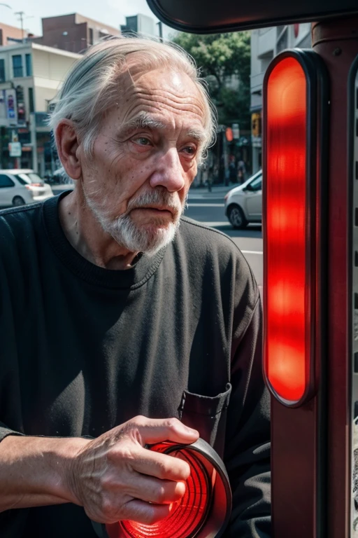 Now: An old man approaches at a red light and asks for money.
