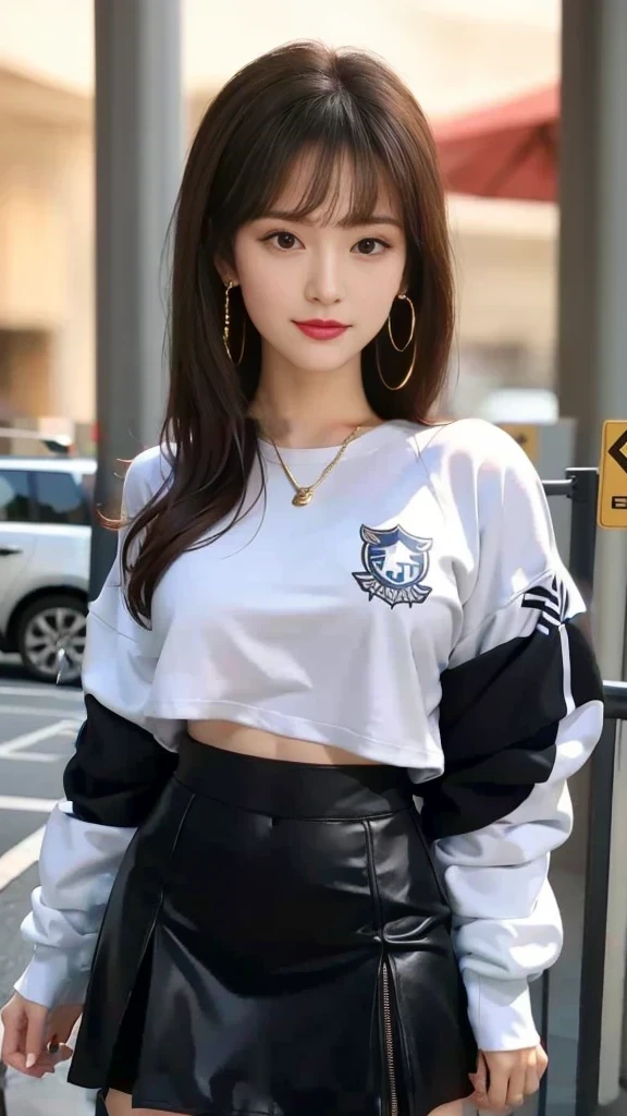 White Sweatshirt Clothes、Black 、Navel-baring look