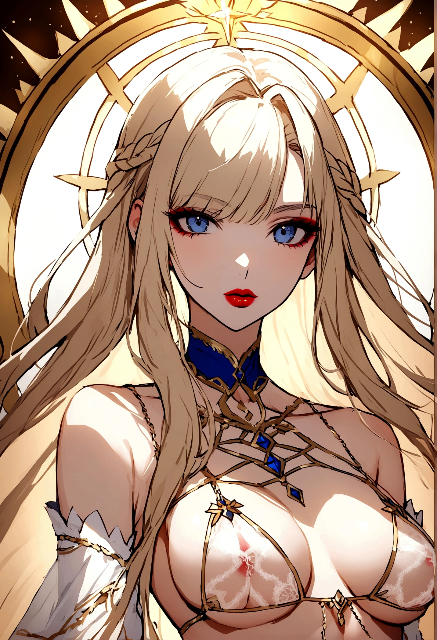 Create an image of the most stunningly gorgeous perfect sexy young shieldmaiden, Stunningly gorgeous beautiful perfect face, perfect makeup, lipstick, transparent lace micro bikini,