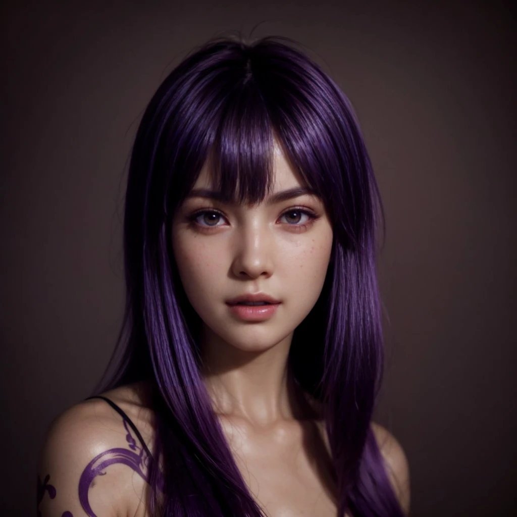 Ayane, purple hair, (best quality, ultra-detailed), (realistic:1.37), beautiful and detailed face, ultra-realistic texture, delicate face, delicate body, red lipstick, bright colors. high definition, 8K, well defined legs