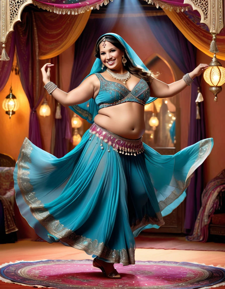 photorealistic portrait of Dressed animals - a ((fat)) ((shark)) dancer,(shark skin), (dynamic dancing:2.0), (swinging arms :2.0),(happy smile:1.5),high quality,(happy),(lovely) ,intricate details, (sheer veil), highly detailed (( gypsy belly dancing clothes)) ,highly detailed decorations of clothes, Wearing gypsy belly dancing clothes, , (happy), soft lighting,(full body image:1.5),Arabian palace background,(viewed from side:2.0),