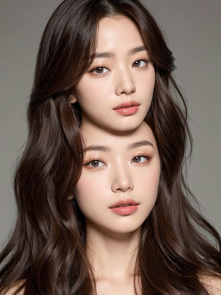 (Highest quality、8K、32k、masterpiece、uhd)(Silky Hair、one person's２５Pretty woman of age、Natural brown hair、Medium Hair、Glossy hair、Loose and fluffy hair) Portraiture、In natural fashion、Concrete Background、Concrete wall