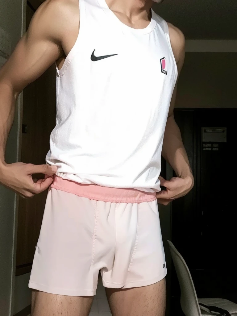 A man wearing pink squares