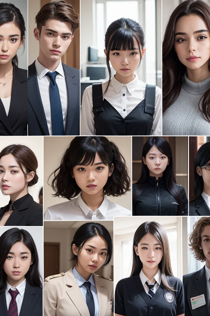 For a web page. A set of funny avatars of cheerful people in business clothes, in the style of Pixar Disney. In round frames. Super photorealistic. Background white --auto --s2