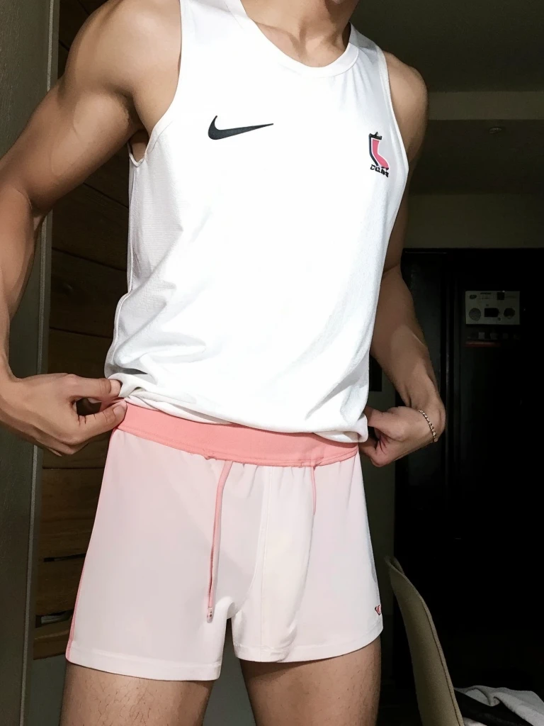 A man wearing pink squares