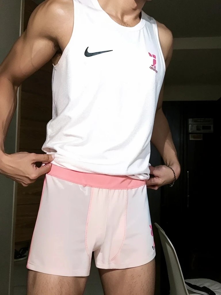 A man wearing pink squares