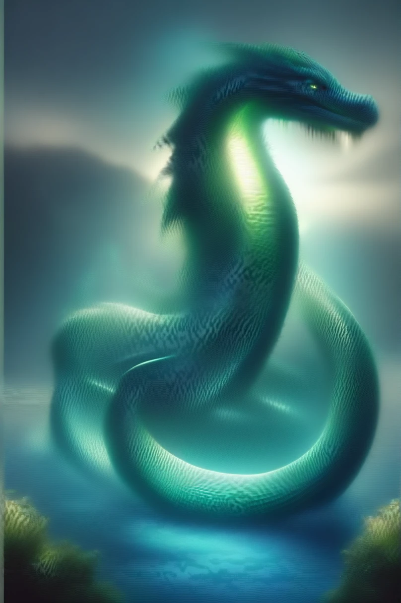 awesome quality, dynamic, nessie, cute green cryptid iconic elusive plesiosaur like creature, loch ness, large long necked aquatic being, thoughtful  