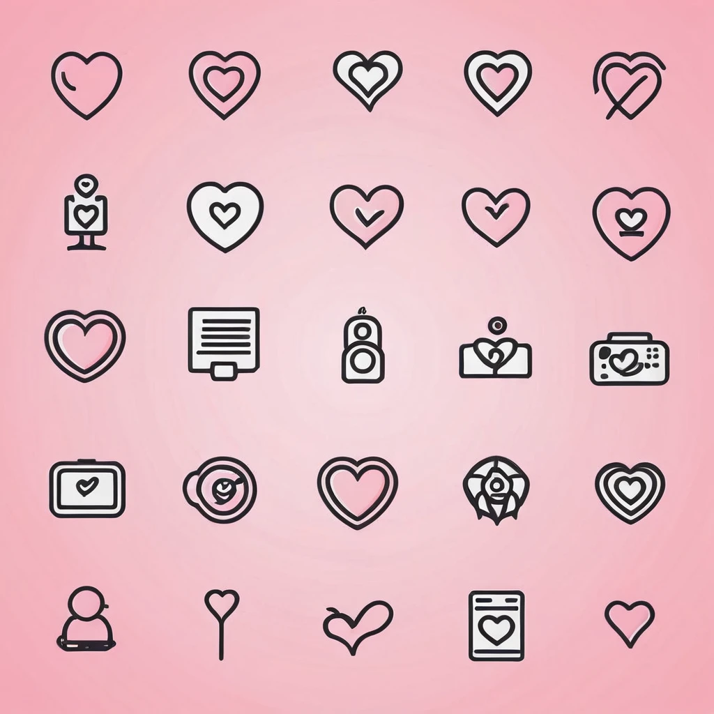 lOVE media line icons, LOVE outlines and solid vectors