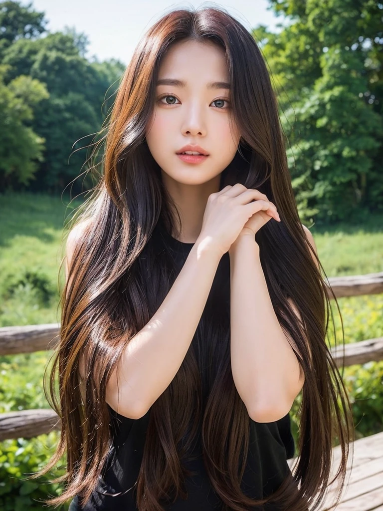 (Highest quality、8K、32k、masterpiece、uhd)(Silky Hair、one person's25Pretty woman of age、Natural brown hair、Medium Hair、Glossy hair、Loose and fluffy hair) Portraiture、In natural fashion、Concrete Background、Concrete wall